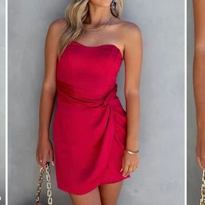 VICI Satin Strapless Red Dress